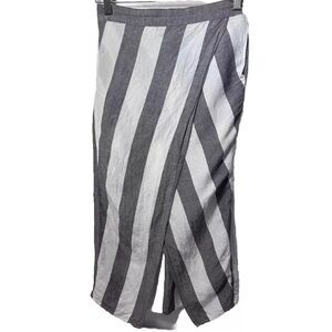 MADEWELL Skirt Midi Grey White Striped Overlay Wrap Tulip Hem Slit Linen Blend S